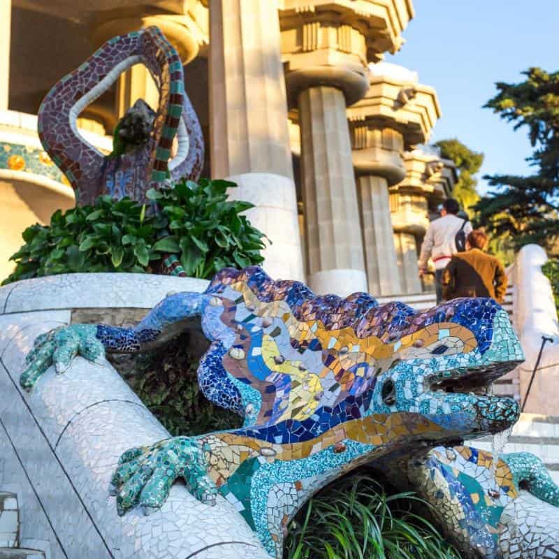 Colorful Mosaic Lizard Sculpture Vivid mosaic lizard sculpture at Park Güell in Barcelona.